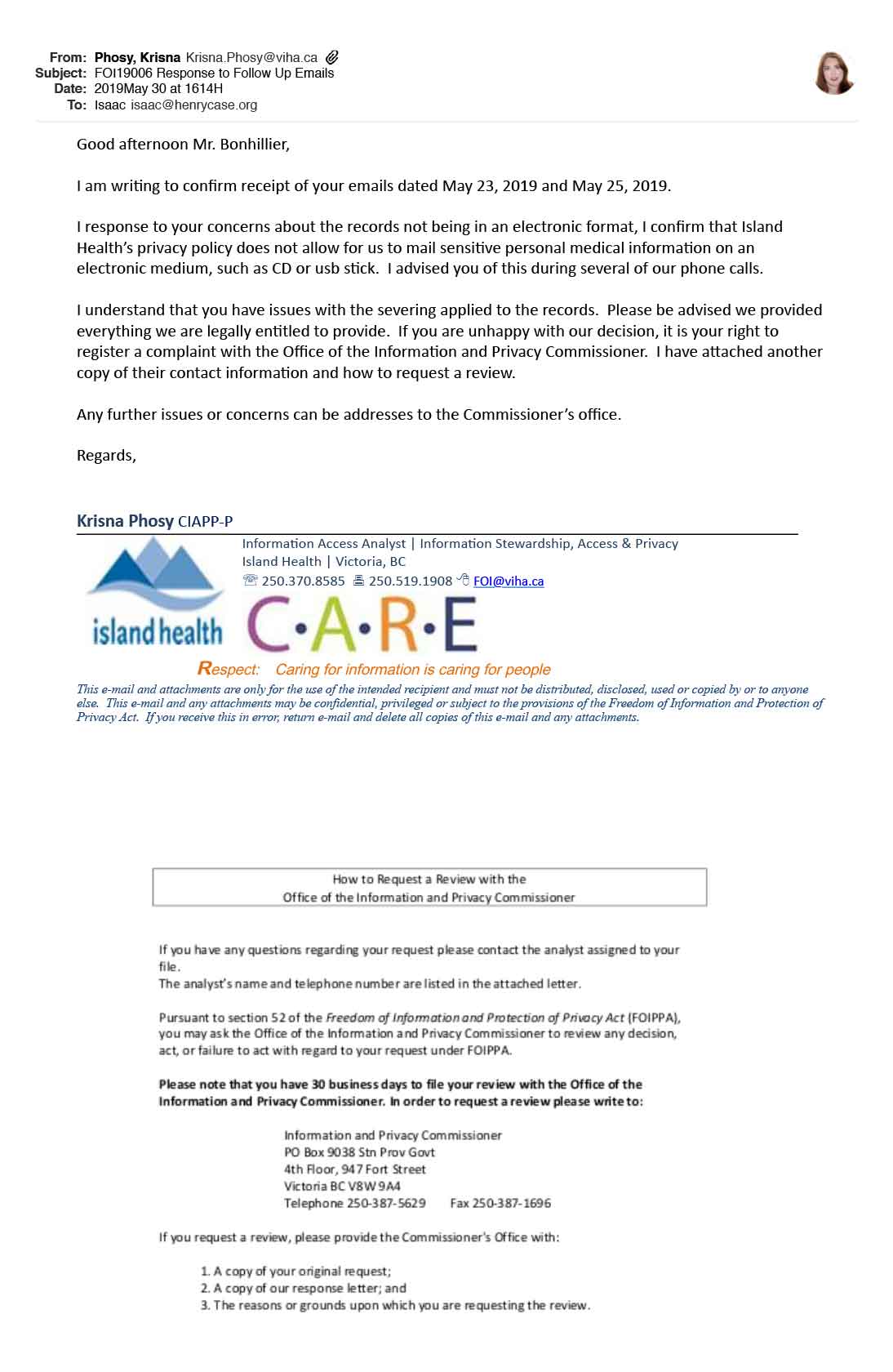 FOI19006  Krisna Phosy Response to Follow Up Emails re Electronic Disclosure