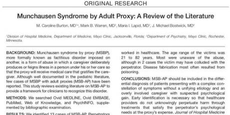 Munchausen Syndrome by Adult Proxy: A Review of the Literature